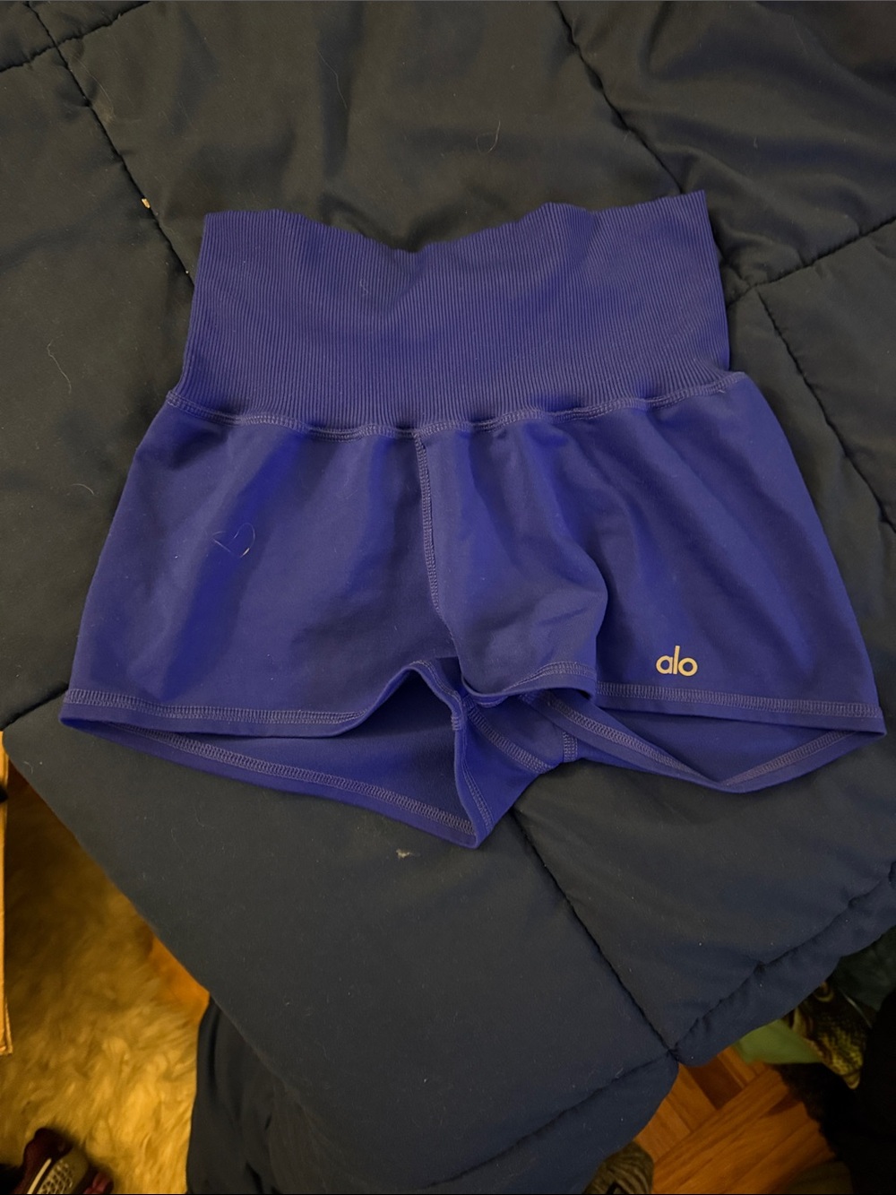 ALO Yoga Ribbed High-Waist Royal Blue Athletic Shorts